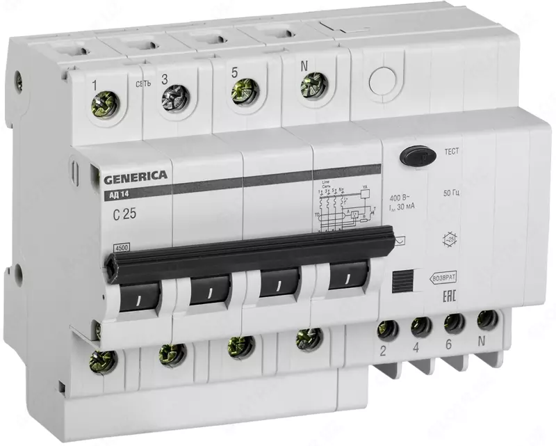 Differensial avtomatik o'chirgich AD14 4P 25A 30mA GENERICA (IEK)