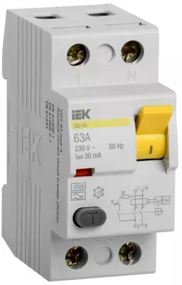 Differensial kalit (RCD) VD1-63 2P 63A 30mA turi A IEK
