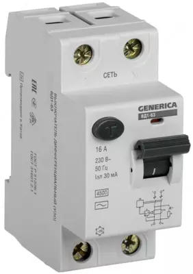 Differensial kalit (RCD) VD1-63 2P 16A 30mA GENERICA (IEK)