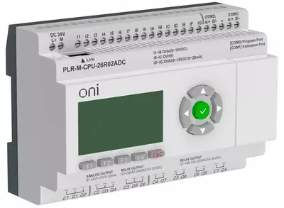 Микро ПЛК ONI, 16 дискретных входов, 4 релейных выходов, 2 аналоговых выхода IEK (расширяемая версия)