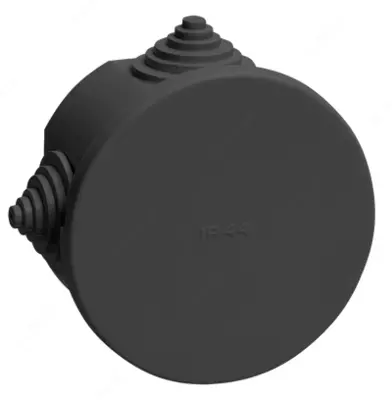 O/P uchun aloqa qutisi KM41237, halogensiz (HF) D=75x40mm IP44 4 muhrlangan sim, qora (RAL 9005) IEK