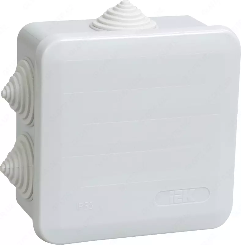 Коробка распаячная КМ41255 для о/п 100х100х50 мм IP44 (RAL7035, 6 гермовводов, с крышкой) IEK