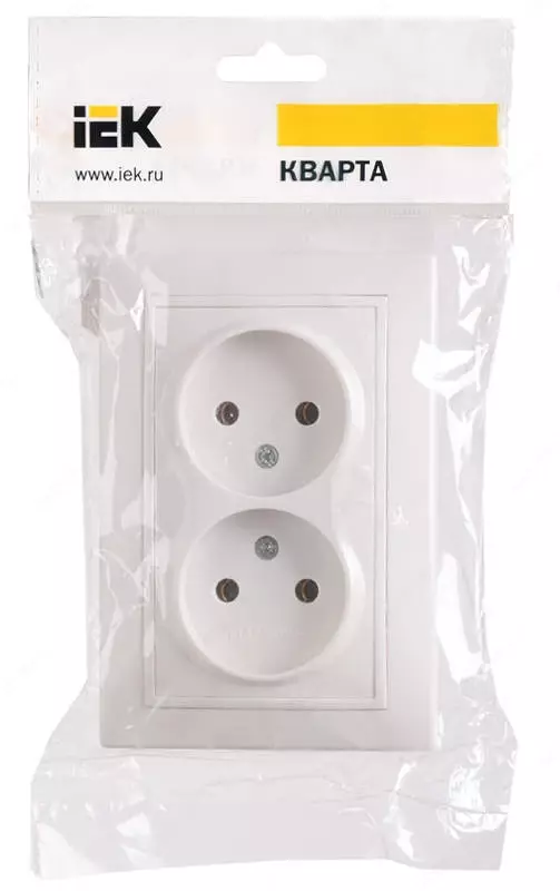 Розетка РС12-2-КБ 2-местная без з/к, без защитной шторки, 10 А КВАРТА (белый) IEK