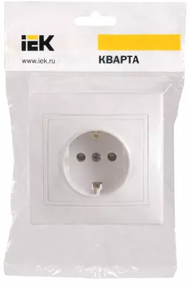Розетка РС10-3-КБ 1-местная с з/к, без защитной шторки, 16 А КВАРТА (белый) IEK