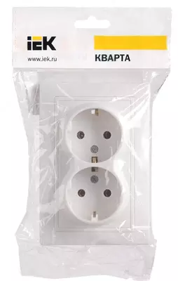 Розетка РС12-3-КБ 2-местная с з/к, без защитной шторки, 16 А КВАРТА (белый) IEK