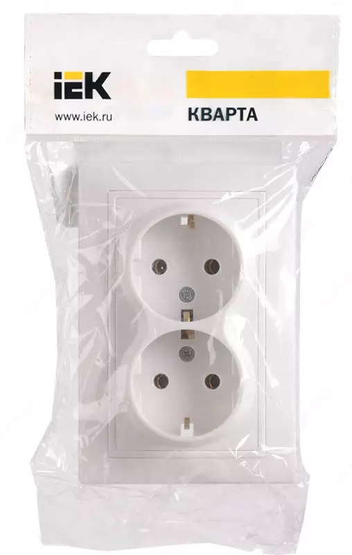 Розетка РС12-3-КБ 2-местная с з/к, без защитной шторки, 16 А КВАРТА (белый) IEK