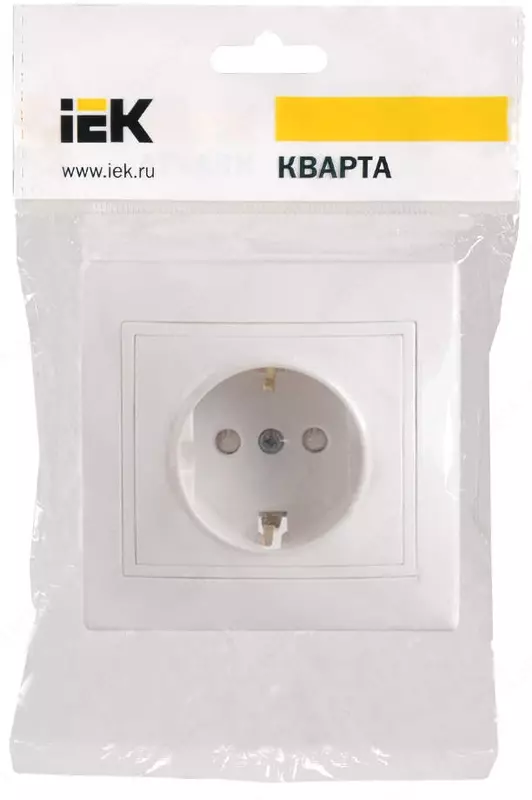 Розетка РСш10-3-КБ 1-местная с з/к, с защитной шторкой, 16 А КВАРТА (белый) IEK