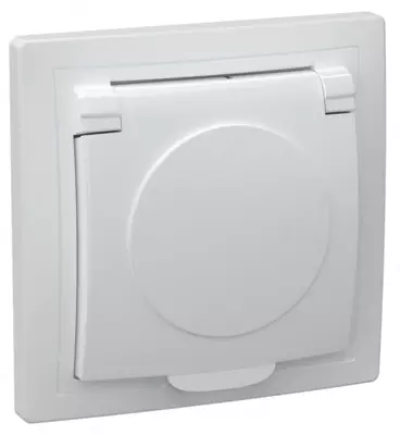 Розетка 1-местная РСб10-3-КБ с заземлением и крышкой 16 А КВАРТА (белый) IEK