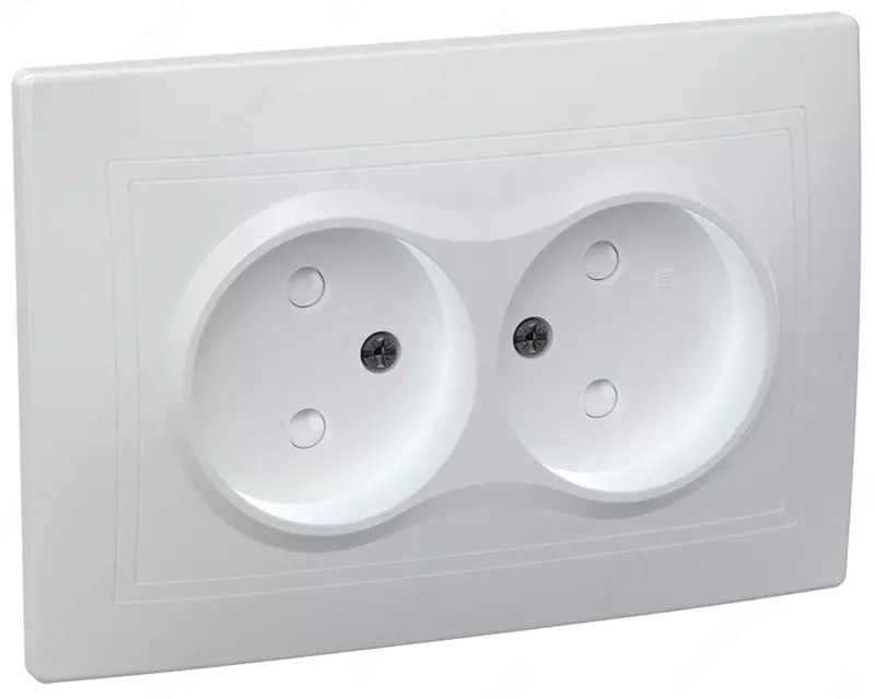 Розетка РСш12-2-КБ 2-местная без заземления, с защитной шторкой, 10 А КВАРТА (белый) IEK