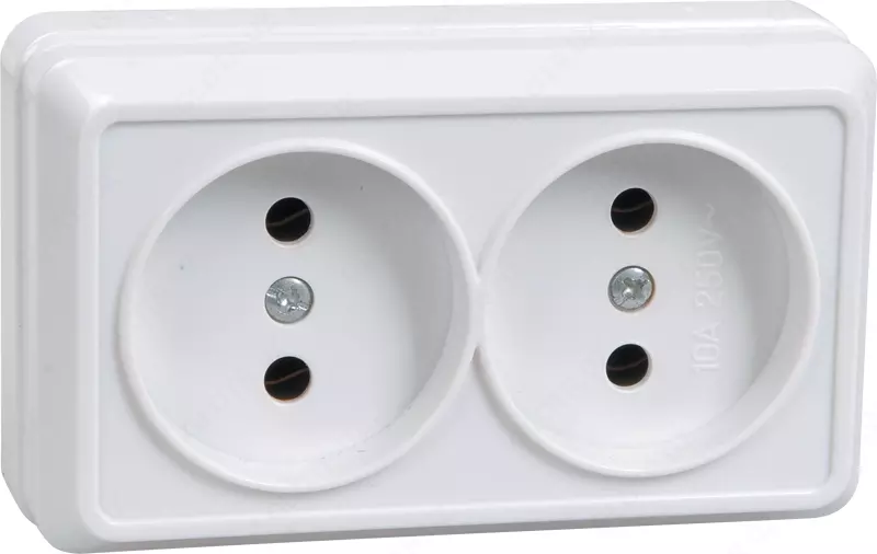 Розетка 2-местная РС22-2-ОБ без з/к открытой установки, 10А ОКТАВА (белый) GENERICA