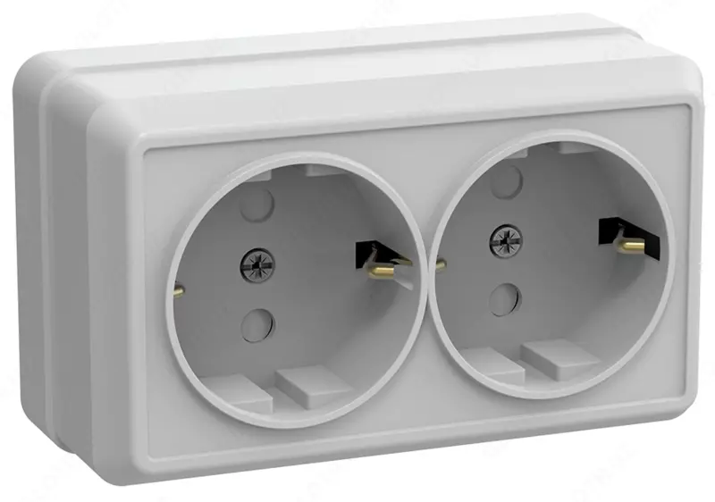 Розетка 2-местная РСш22-3-ОБ открытой установки с з/к и шторкой, 16А ОКТАВА (белый) IEK
