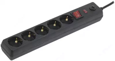 SF-05K 16A kuchlanish filtri 5 o'rinli topraklama 2P+PE/5 metr 3x1mm2 qora IEK