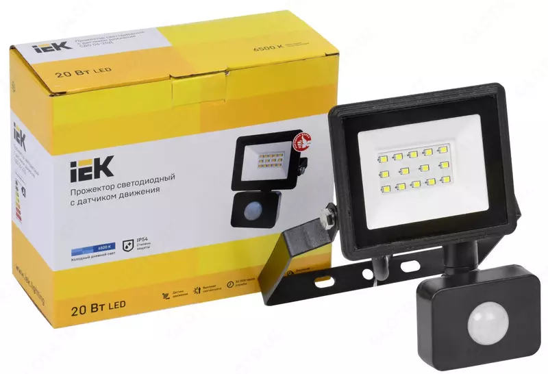 Прожектор СДО 06-20Д светодиодный с датчиком движения черный IP54 6500K IEK