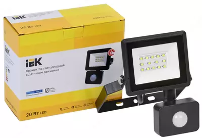 Прожектор СДО 06-20Д светодиодный с датчиком движения черный IP54 6500K IEK