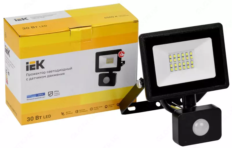 Прожектор СДО 06-30Д светодиодный с датчиком движения черный IP54 6500K IEK