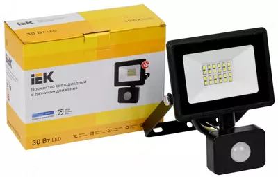 Прожектор СДО 06-30Д светодиодный с датчиком движения черный IP54 6500K IEK