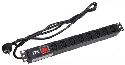 ITK PDU 8 розеток нем. ст, с LED выкл,1U, шнур 2м вилка нем. ст