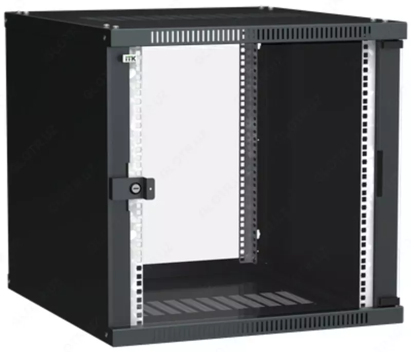 ITK shkafi LINEA WE 9U 600x600 mm eshik oynasi qora