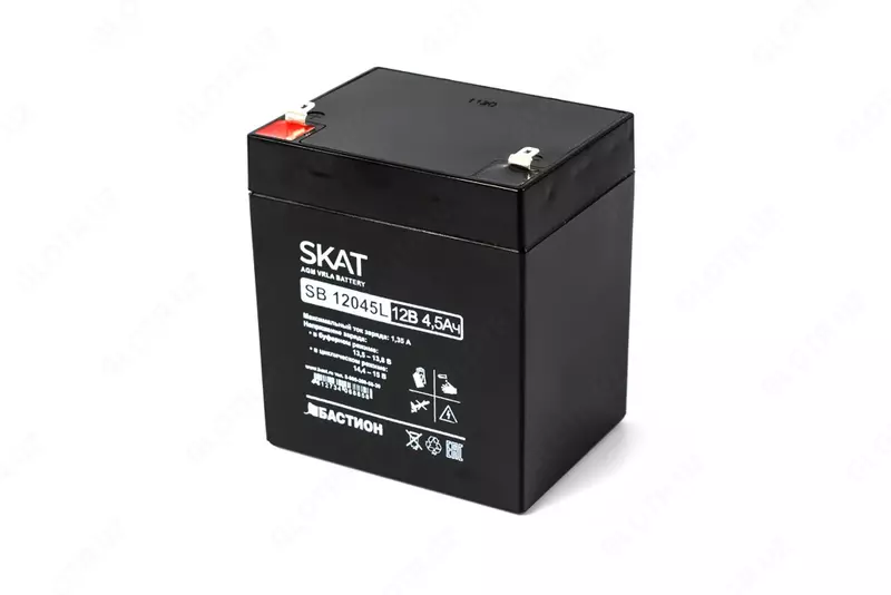  Аккумулятор свинцово-кислотный SKAT SB 12045L тип AGM 12V 4 5Ач Iзар.1 35А  ножевые клеммы (арт.2532) - 