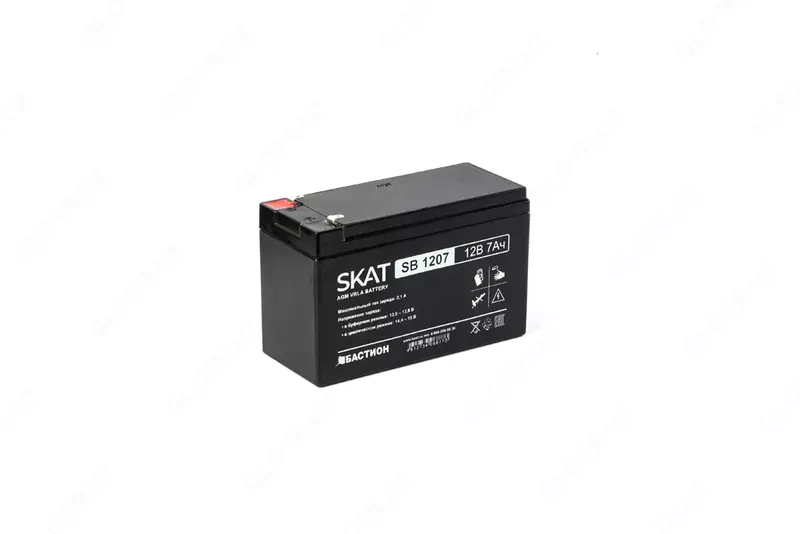 Аккумулятор свинцово-кислотный SKAT SB 1207 тип AGM 12V 7Ач Iзар.2 1А  ножевые клеммы (арт.2533)