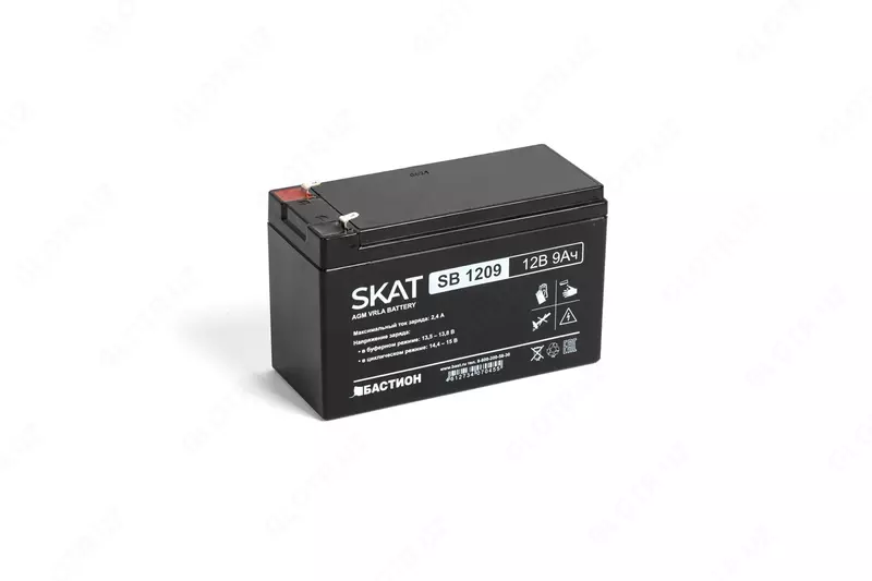 Аккумулятор свинцово-кислотный SKAT SB 1209 тип AGM 12V 9Ач Iзар.2 7А  ножевые клеммы (арт.2540)