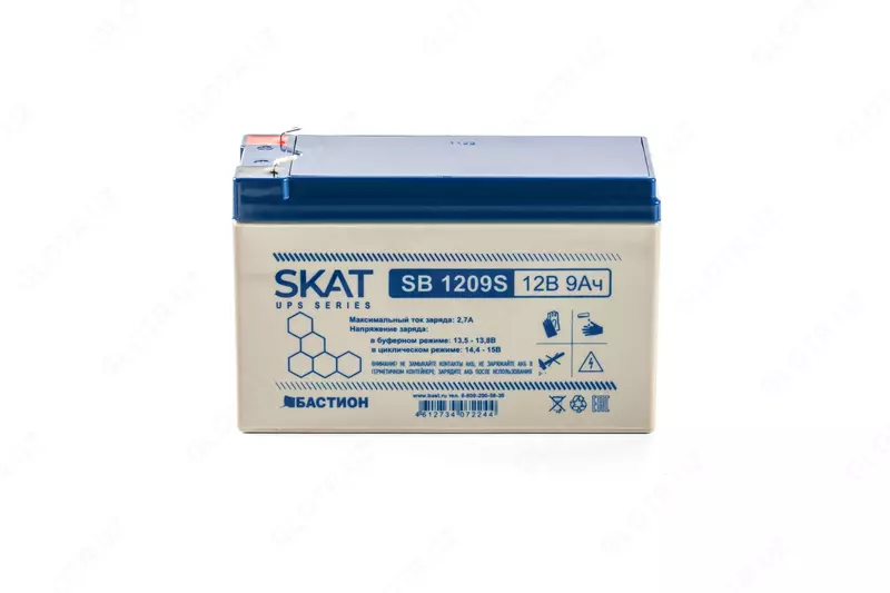  Аккумулятор свинцово-кислотный SKAT SB 1209S тип AGM 12V 9Ач Iзар.2 6А  ножевые клеммы (арт.8970) - 