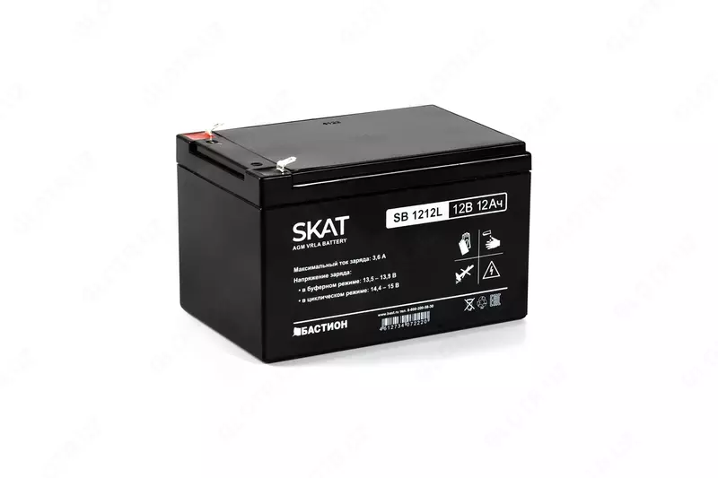 Аккумулятор свинцово-кислотный SKAT SB 1212L тип AGM 12V 12Ач Iзар.3 6А  ножевые клеммы (арт.2543)