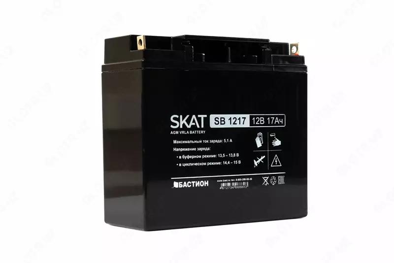  Аккумулятор свинцово-кислотный SKAT SB 1217 тип AGM 12V 17Ач Iзар.5 1А  клеммы под болт М5 (арт.2536) - 