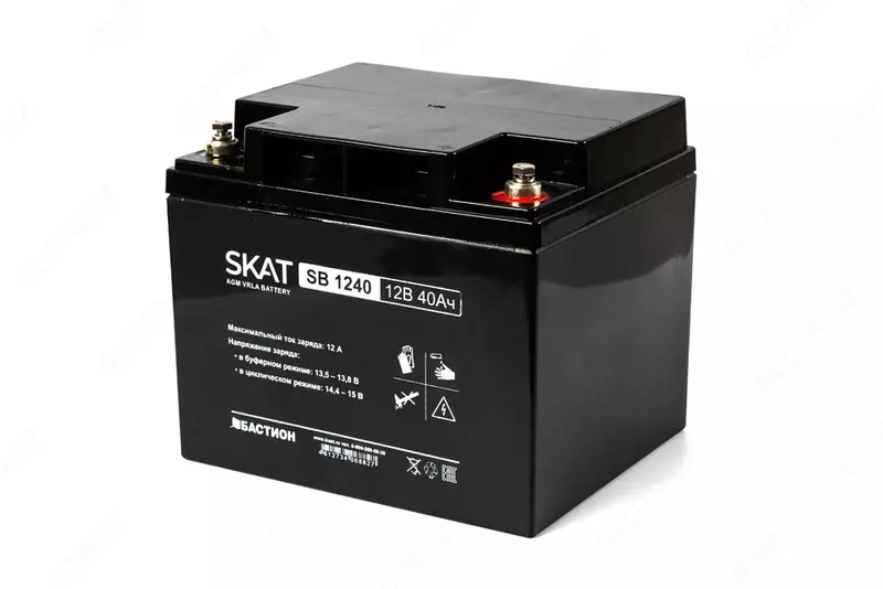  Аккумулятор свинцово-кислотный SKAT SB 1240 тип AGM 12V 40Ач Iзар.12А  клеммы под болт М6 (арт.2538) - 