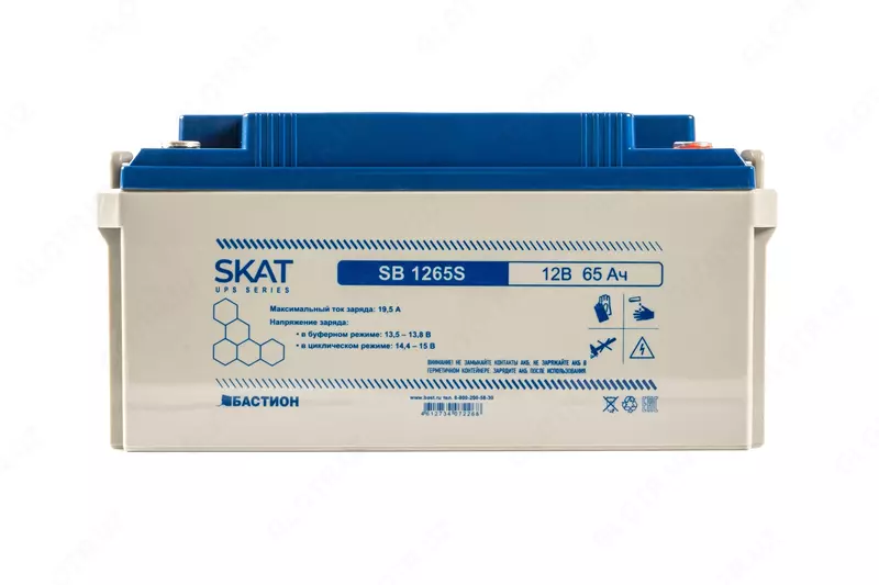  Аккумулятор свинцово-кислотный SKAT SB 1265S тип AGM 12V 65Ач Iзар.26А  клеммы под болт М6 (арт.8972) - 