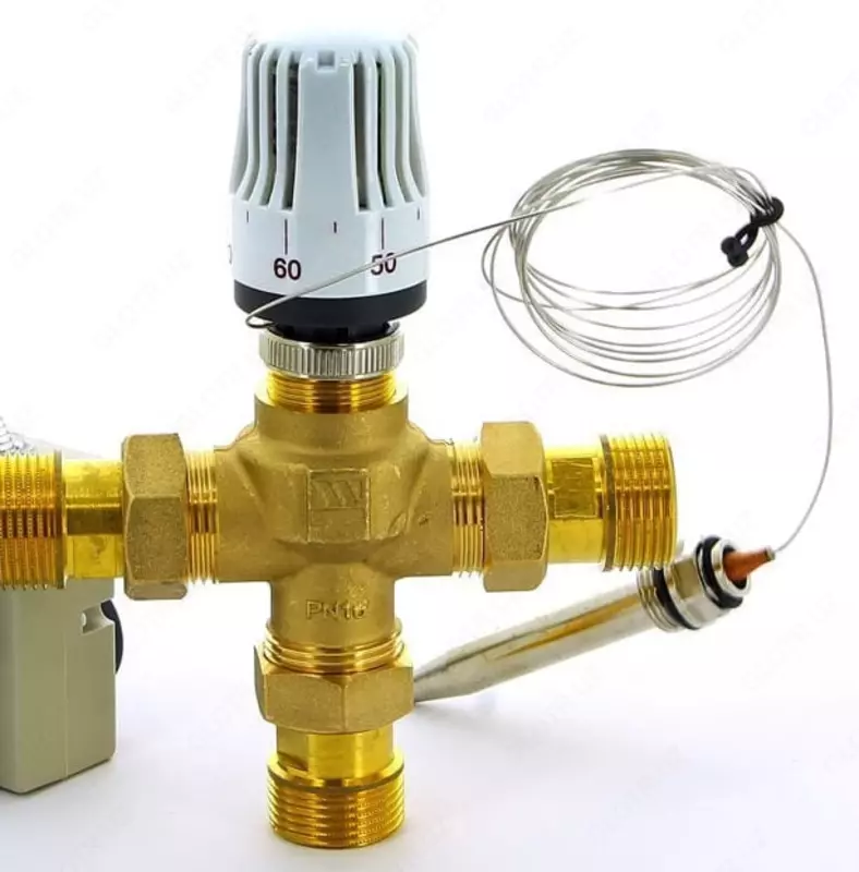 Трехходовой смесительный клапан с термоголовкой 1 DN25  капиллярный датчик (Китай)
