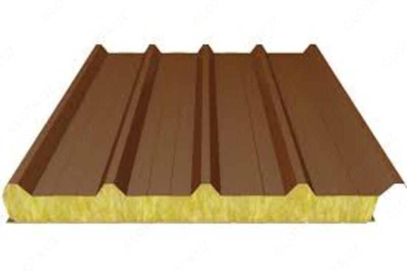 Трёхслойные кровельные "сэндвич" панели (960*100 мм) с утеплителем из минеральной ваты.