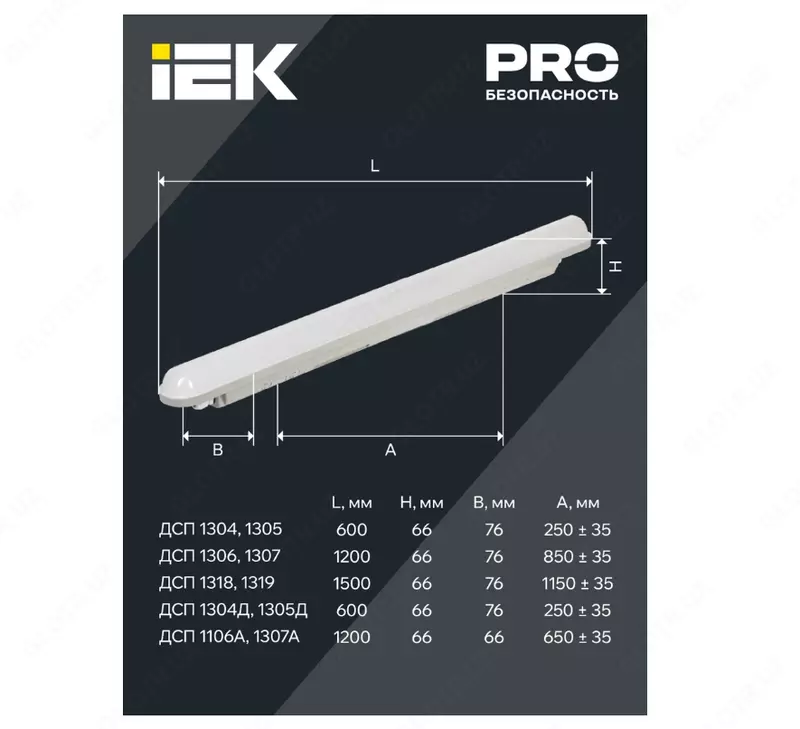 Светильник ДСП 1307 36Вт 6500К IP65 1200мм серый пластик IEK Только в розницу