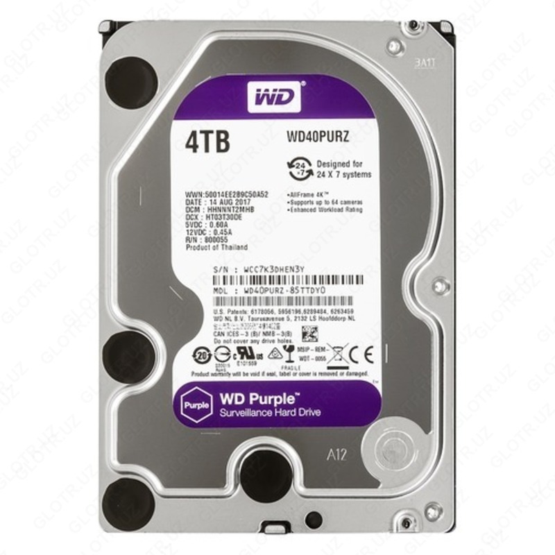 HDD 4TB WD (Фиолетовый) WD40PURX-78 Профессиональный диск для видеонаблюдения (Оригинал)