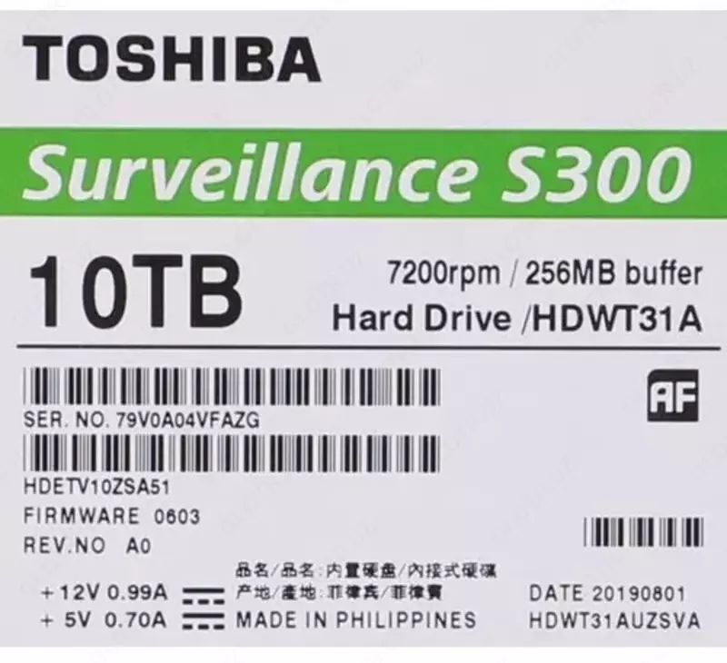 HDD 10TB Toshiba Surveillance S300 HDWT31AUZSVA  7200Rpm 256MB buffer Original Только в розницу