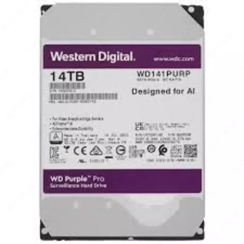 WD-Purple-(Фиолетовый)-HDD-Диск-14 Tb WD141PURA HDD- 14TB для видеонаблюдения -HIKVISION -(ОРИГИНАЛ)