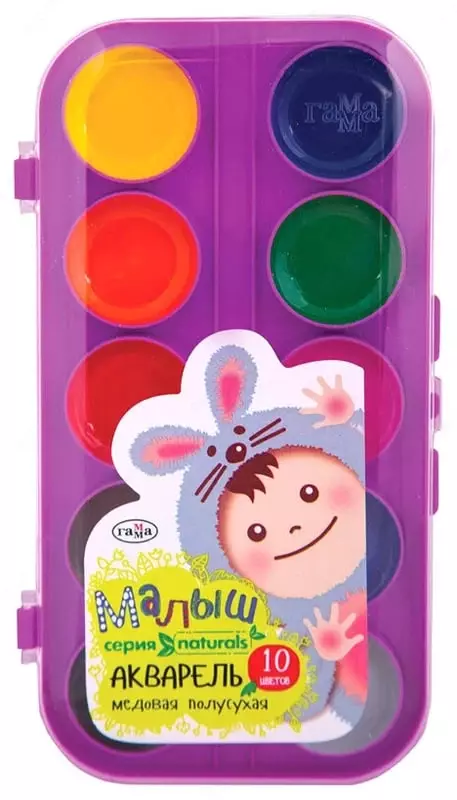 Акварель Гамма Малыш naturals  медовая  без кисточки  10 цв. (Арт. - 216002)