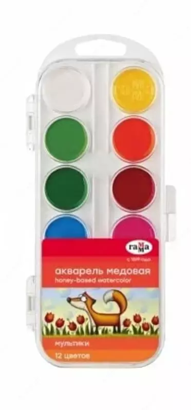 Акварель Гамма Мультики  медовая  без кисточки  12 цв. (Арт. - 211046_12) NEW