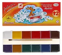 Акварель Гамма Мультики  медовая  с кисточкой  12 цв. (Арт. - 211049)