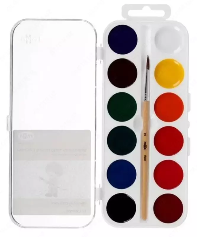  Акварель Гамма Юный художник  медовая  с кисточкой  12 цв. (Арт. - 212070) - 