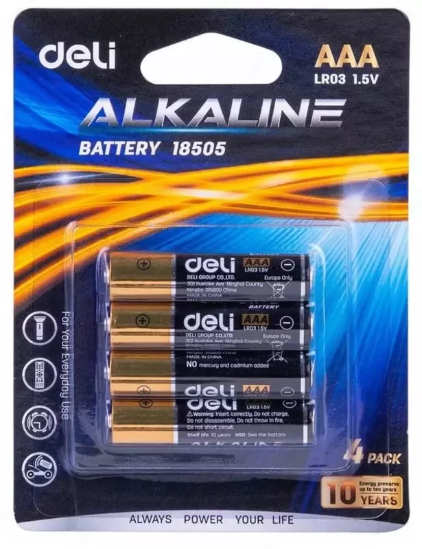 Щелочная батарейка AАА Deli LR03 1.5V  блистер (Арт. - 18505) 4 шт.