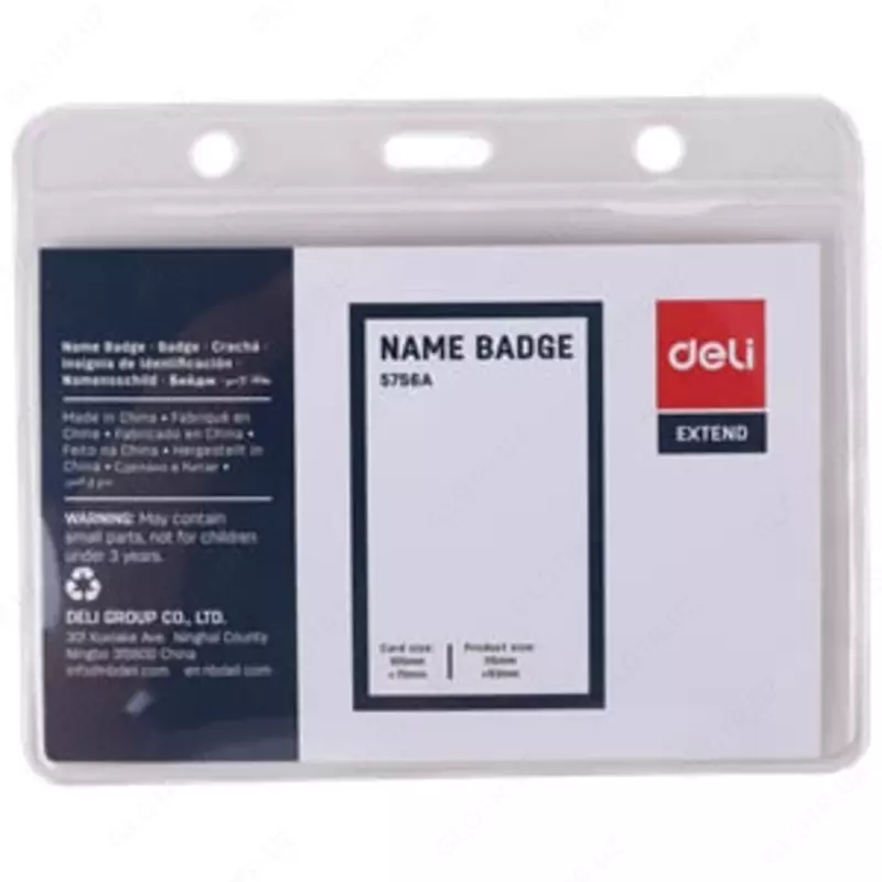 Бейдж горизонтальный без ленты Deli 70 х 105 мм (Арт. - 5756-A) Прозрачный
