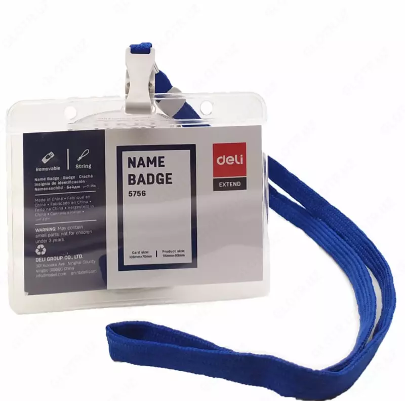 Бейдж горизонтальный на ленте Deli 70 х 105 мм (Арт. - 5756) Прозрачный