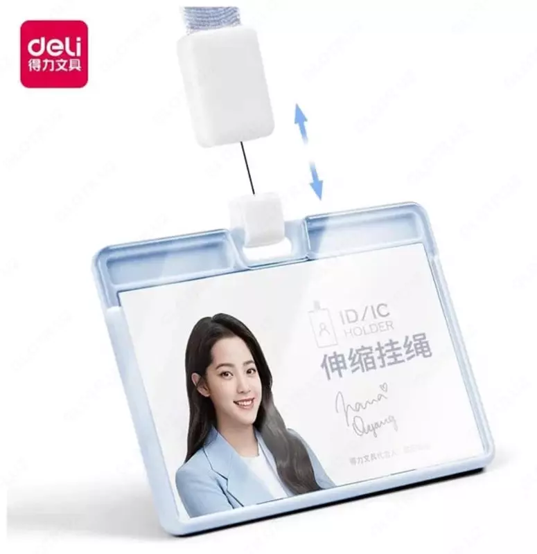 Бейдж горизонтальный на ленте с ретрактором Deli 89 х 54 мм (Арт. - 64802-bl) Голубой