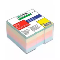 Бумажный клеевой блок для записей в боксе Стамм Офис 9 х 9 х 5 см  300 л (Арт. - ПЦ61) Цветной