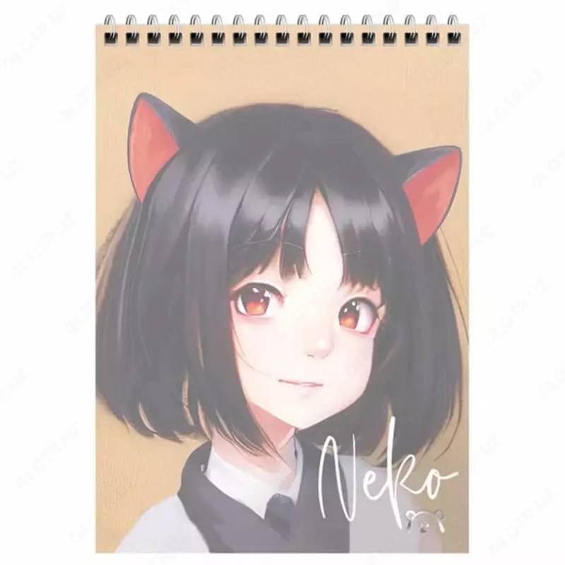  Блокнот с пластиковой обложкой и пружинным гребнем MESHU Neko  А5  60 л (Арт. - MS_55023) Клетка - 