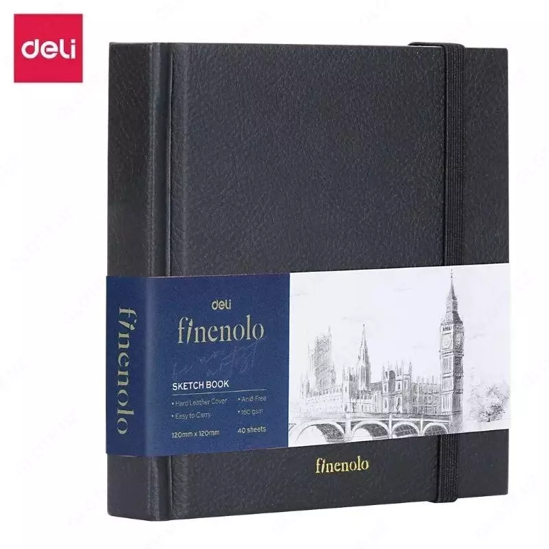 Sketchbook - chizma qogozi Deli Finenolo  12 x 12 sm  40 l  160 g/m2 (Art. - 285-EC) Qora