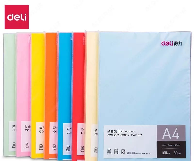  Rangli qogoz Deli A4  100 l  80 g/m2 (Art. - 7757-gn) Ochiq/Yashil Chakana savdo