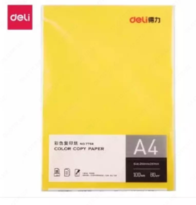 Rangli qogoz Deli A4  100 l  80 g/m2 (Art. - 7758-yl) Toq/Sariq