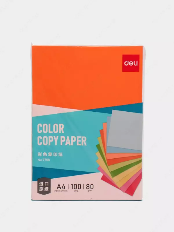 Цветная Бумага Deli А4  100 л  80 г/м2 (Арт. - 7758-or) Темно/Оранжевая